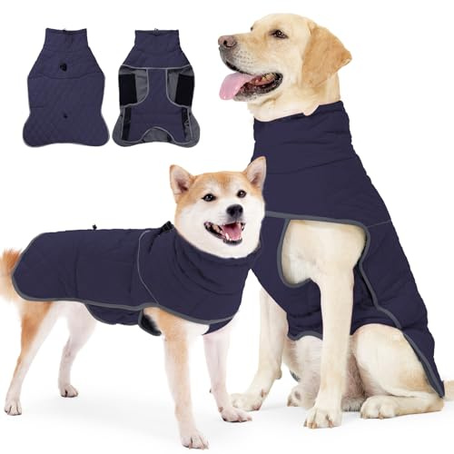 PAWIVID Winter-Hundejacke & Mantel wasserdicht mit Traktionsschnalle & reflektierenden Streifen - Super warmes Fleecefutter ideal für Wandern & Outdoor (Dunkelblau, S)