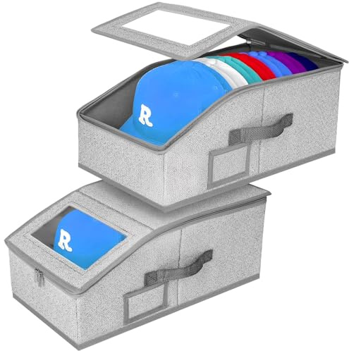 JJSHUANL Hat Storage for Caps, Stackable Hat Organizer Boxes, Grey 2PCS