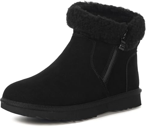 Hsyooes Stivali Donna Invernali Calde Foderata Scarpe da Invernali Pelle Scamosciata Vera Stivaletti da Neve Impermeabile Stivali da Neve Comode Moda nero EU40