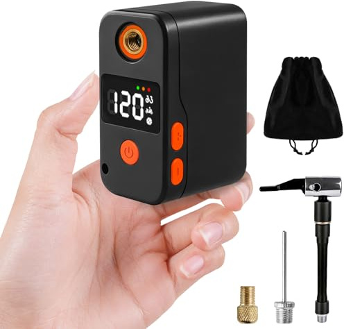 elzle Mini Pompa Elettrica per Bicicletta,120 PSI Portatile Piccola Pompa Per Bicicletta 181g,Display Digitale a LED Pompa per Biciclette con Valvole Presta e Schrader per Biciclette, E-bike, Moto