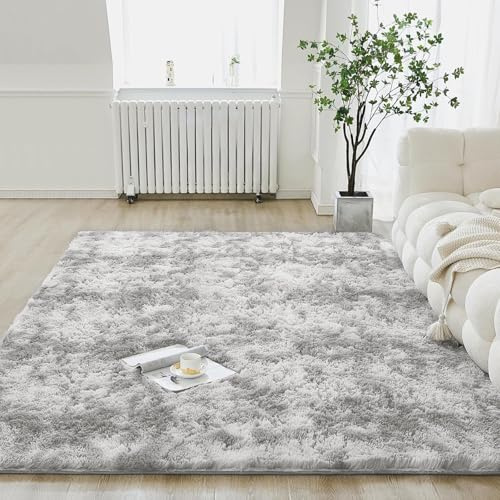 ANJIAJIE Hochflor Teppich Wohnzimmer 80 x 150 cm Hochflor Langflor Weich Modern Unifarben Flauschig Wohnzimmer Anti Rutsch Extra für Küche & Kinderzimmer, Hellgrau