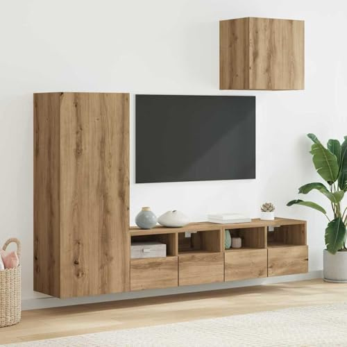 Gecheer TV-Wandgeräte 4 pcs Artisan-Eiche Holzwerkstoff, Moderne Wohnzimmerset Schrankwand Wohnwand für Wohnzimmer Büro Loft-Wohnungen3402780
