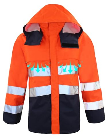 Chaqueta de trabajo para hombre impermeable con capucha, ropa de trabajo para hombre con banda reflectante, chaqueta de carretera en servicio, abrigo de advertencia de tráfico cálido invierno