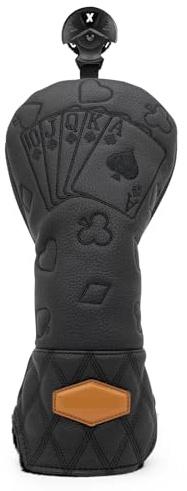ZHFGJKSO Schwarze Lucky Poker Design Schlägerhauben mit Stickerei for Golfschläger, Driver, Fairwayholz, Hybrid und 3er Holz(for Fairway)