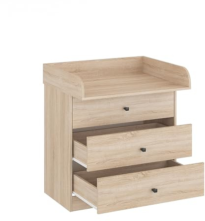 KOMTO Wickelkommode mit Schubladen - Baby Kommode mit Wickelaufsatz, Wickeltisch, Wickelschrank mit Abnehmbarer Wickelsatz Sonoma Eiche | Lulliblox M3