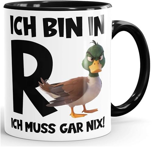 MoonWorks® Kaffee-Tasse Rentner mit Spruch Ente - lustiges Geschenk zur Rente Ruhestand - Abschied Kollegen Pensionär - Keramik Weiss-innen-schwarz standard