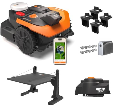 Worx Landroid Vision Cloud WR305E 2WD Mähroboter mit Garage, Cut-to-Zero, Radbürsten-Set & langlebigen Klingen, kabelloser Rasenmähroboter für bis zu 500 m²
