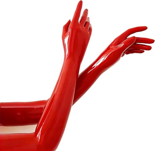 Generisch Rot Latexhandschuhe aus natürlichem Malaysia Latex, Einteilige Herstellung, Fünf Finger getrennt, Weich und Bequem, Unisex für Cosplay, Kostüme und Themenpartys (Rot, L)