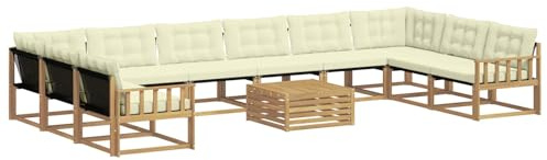 vidaXL Outdoor-Sofagarnitur mit Kissen 11 pcs Weiß und Creme, Garten Set, modernes Outdoor Sofa, langlebige Lounge, Textilene Couch, wetterfeste Sitzgelegenheit für die Terrasse