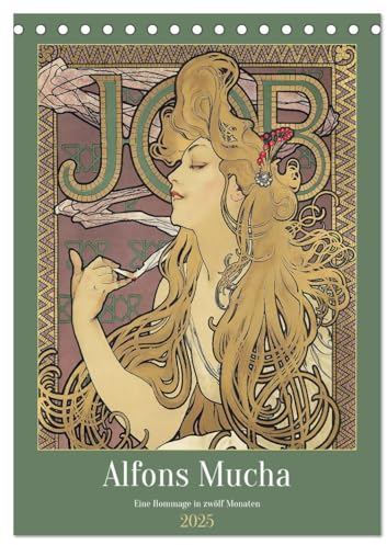Alfons Mucha - Eine Hommage in zwölf Monaten (Tischkalender 2025 DIN A5 hoch), CALVENDO Monatskalender