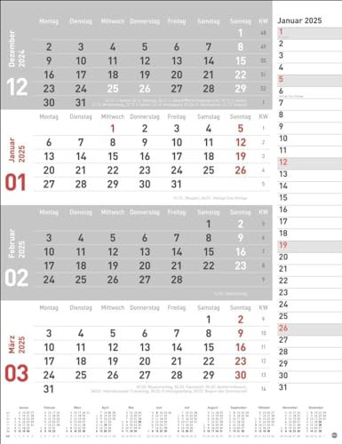 4-Monats-Planer, rot 2025: Praktischer Wandplaner mit Datumsschieber. Büro-Kalender mit Notizspalte und Jahresübersicht. Wandkalender 2025 im Hochformat. 30 x 39 cm. (Bürokalender Heye)