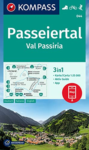 KOMPASS Wanderkarte 044 Passeiertal / Val Passiria 1:25.000: 3in1 Wanderkarte, mit Aktiv Guide inklusive Karte zur offline Verwendung in der KOMPASS-App. Fahrradfahren. Skitouren.