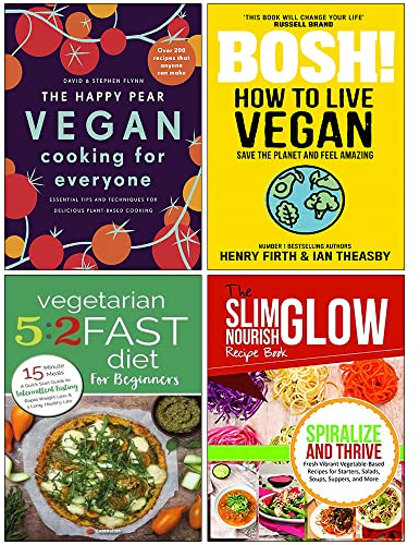 The Happy Pear Cocina vegana para todos [tapa dura], BOSH Cómo vivir vegano, vegetariano 5:2 Dieta rápida para principiantes, espiralizar y prosperar recetas a base de vegetales Juego de colección de
