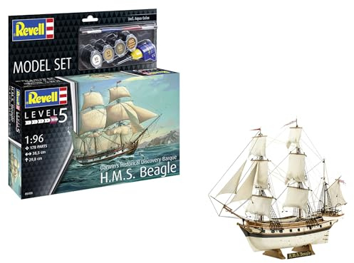 Revell Modellset 65458 Modellset HMS Beagle 1:96 Ungebaut/Unlackiert Plastikmodellbausatz mit Zubehör