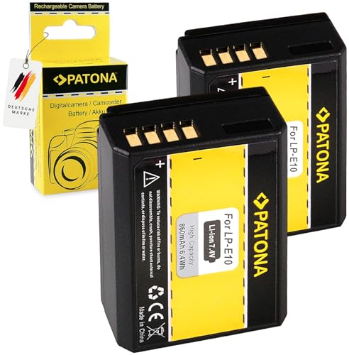 PATONA 2X LP-E10 Batterie 860mAh Compatible avec Canon EOS 1100D 1200D 1300D 2000D 4000D Rebel T3 T5 T6 T9 EOS Kiss X50 X70 X80 1D X Mark 1D X Mark II CanonEOS EOS2000d LP E10 LPE10