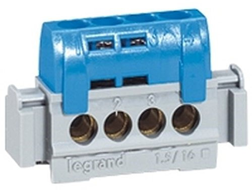 Legrand 004840 Morsettiera di Distribuzione Isolata IP2X Neutrale, 4 Connessioni, 1,5 mm² a 16 mm², 75 mm Lunghezza, Blu
