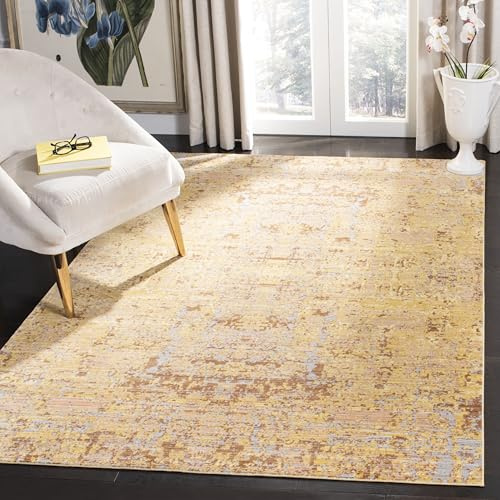 SAFAVIEH Distressed Teppich für Wohnzimmer, Esszimmer, Schlafzimmer - Mystique Collection, Kurzer Flor, Gold und Multi, 122 X 183 cm