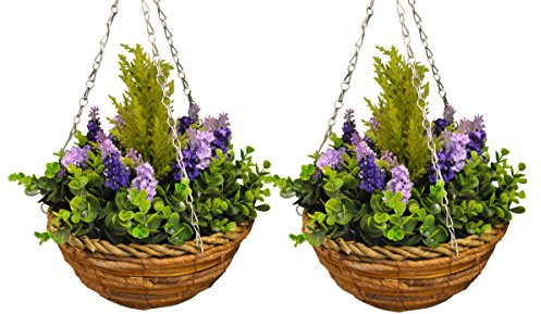 Selections Artificial Faux Flowers Lavender Hanging Baskets - Pack of 2