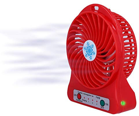 Ventilador USB Portátil Recargable, 3 Velocidades Sobremesa Ordenador, Silencioso y Práctico, Color Rojo