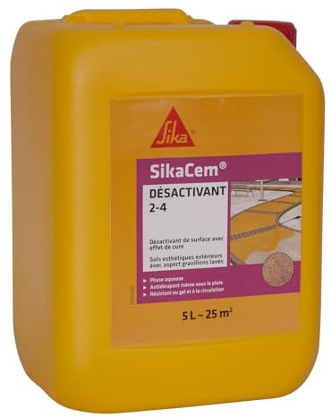 SIKA - Désactivant de surface aspect gravillons lavés pour aménagements urbains et privés - SikaCem Désactivant 2-4, Jaune - Sol extérieur - Antidérapant même sous la pluie - Prêt à l'emploi - 5L