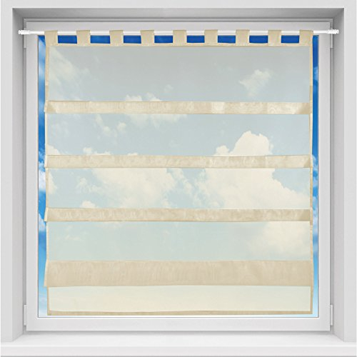 Bistrogardine in transparent mit Raffoptik, einfarbige und lichtdurchlässige Voile-Scheibengardine mit Schlaufe, in vielen Größen verfügbar (100 x 110 cm/beige - sandbeige)