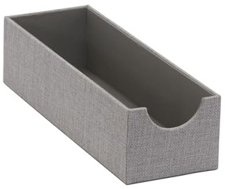 Household Essentials Narrow Accessory Organizer Tray, Slim Design, Sturdy with Soft Fabric Covering, Stylish and Functional, Gray, Polyester, Silver
