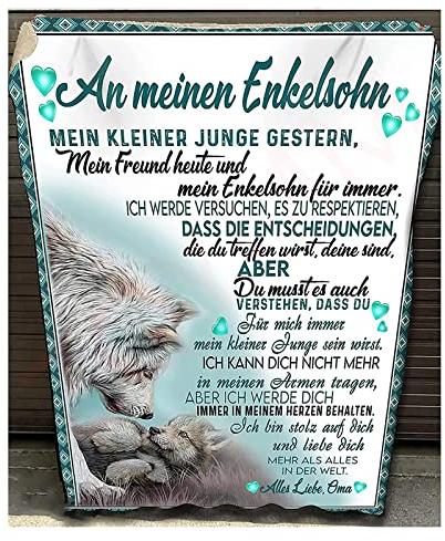 Kuscheldecke Personalisierte Decke An Unsere Enkel von Oma,Oma für Enkeli Deutsch Nachrich Briefdecke,Positiv Ermutigen Wohndecke für Couch Tv-Decken Geschenk Geburtstag,An meinen Enkel A,150*220CM