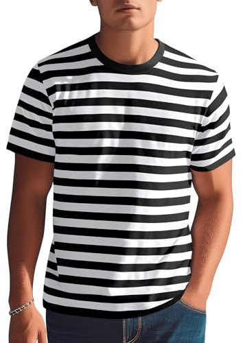 Zengjo Striped T Shirts for Men(Black&White WD,M)