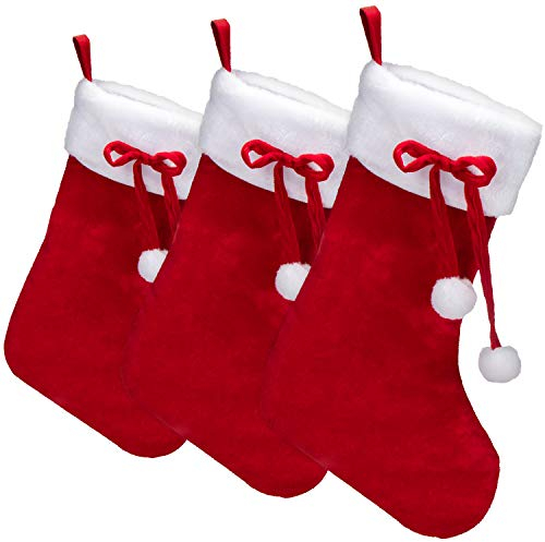 com-four® 3X Bas de Noël XL à remplir - Bottes du Père Noël à accrocher - décoration de Noël Pompon - décoration noël