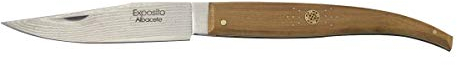 Expósito Navaja punta Albacete con hoja de acero Damasco VG-10 de 9 cm y empuñadura de madera de enebro SVD/501-E artesanal clásica de Albacete. Original y única + Portabotellas regalo