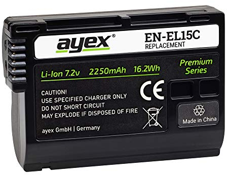 ayex EN-EL15C Akku Kompatibel mit Nikon Z7II Z7 Z8 Z5 D7500 D7000 D850 D800E D750 D610 D500 Leistungsstarker qualitativer Akku für längere Laufzeiten 2250mAh
