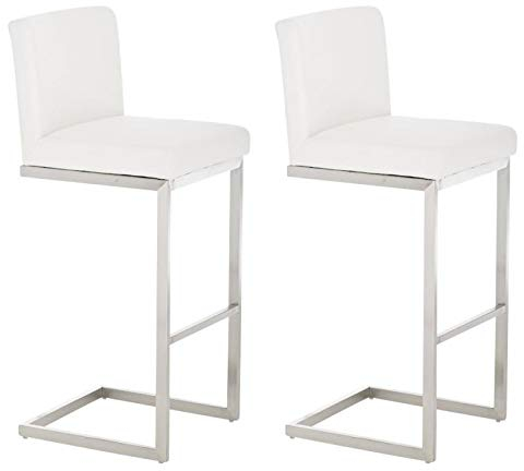 CLP 2er Set Barhocker Paros I Freischwinger Barstuhl I Kunstleder-Bezug I Edelstahl-Gestell, Farbe:weiß