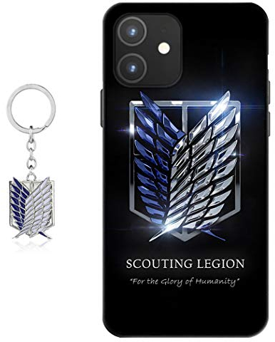 Staremeplz Hülle für iPhone 12 Anime Handyhülle [Mit Angriff auf Titan Schlüsselbund] Cartoons Silikon Sanft Bumper Case Hülle für iPhone 12