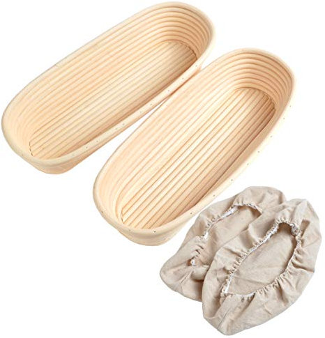 Oval 12 inch 2 Sets Bread Proving Basket with Linen Cloth Liner Sourdough Bannetons Bread Proofing Baskets Bread Baking Mold Bakery Tools