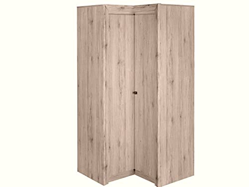 Furniture24 Eckkleiderschrank Mars MR24 Schrank Eckschrank Drehtürenschrank mit 5 Einlegeboden und Kleiderstange Sanremo hell