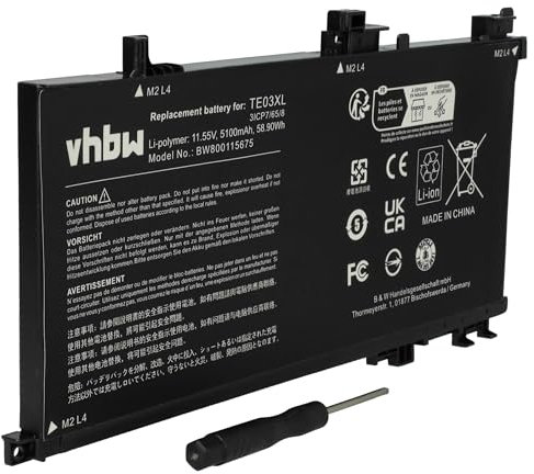 vhbw Batterie Compatible avec HP Pavilion 15-BC406NF, 15-BC407NW, 15-BC407TX, 15-BC408NQ Ordinateur Portable Notebook (5100mAh, 11.55V, Li-ION)