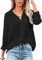 Womens Blouse Casual Long Sleeve Shirt Tops V Neck Button Down Shirts Basic Loose Tunic T Shirts (XXL, Black)