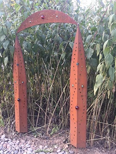 Edelrost Rosenbogen Rost Rosenhilfe Garten Rost Rankehilfe mit Glaskugel 031935 H240*150 * 8cm