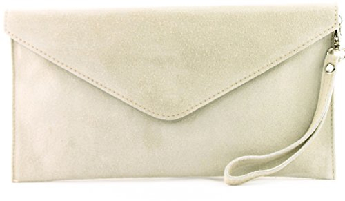modamoda de T106 Damen Wildleder Rauleder Clutch Umhängetasche Abendtasche handmade in Italy, Farbe:Creme