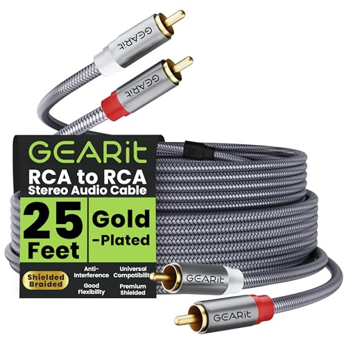GEARit RCA Cables 25 ft, RCA Cables Car Audio with Dual Shielding & Gold-Plated Connectors, RCA Cable for Subwoofer Cable, Hi-Fi System, Amplifier, Active Speakers, Gaming Consoles