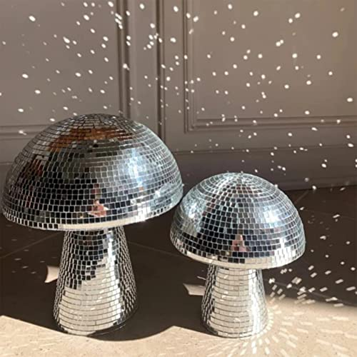PW TOOLS Boule Disco Champignon Miroir, Table en Forme Champignon Scintillant à Paillettes,Boule Disco Champignon en Styromousse et Verre Miroir, pour Décorations d'art Maison Articles Fête