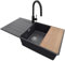 Evier Cuisine en Granit Graphite 90x50cm, Lavabo 1 bac + Kit de Vidage + Robinet + Planche à Découper, Évier à Encastrer au meuble 60cm - Copenhague Top de Primagran