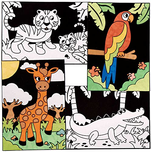 Baker Ross FC906 Dschungeltiere Bilder zum Ausmalen - 10 Stück, Ausmalbilder mit Samt für Kinder zum Basteln