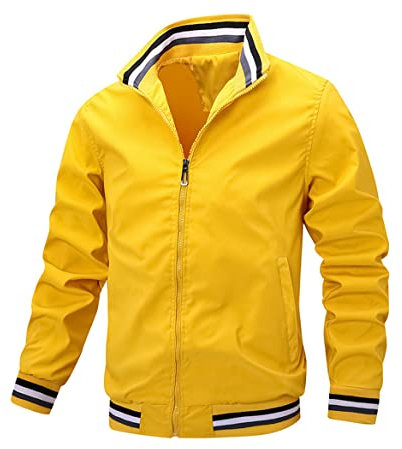 ADDORY Casual Jacke Herren Einfarbig Lose Stehkragen Baseballjacke Herren Jugend Mit Taschen Trend Bomberjacken Herren Einfachheit All-Match Zip Jacke Herren D-Yelllow 4XL