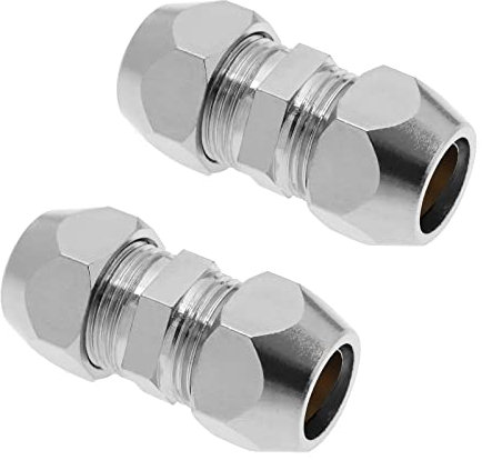 VGOL 2 Stk 10mm Doppelhülse Rohrverschraubung Gerade Klemmverschraubung Adapter Vernickeltes Kupfer Klimaanlage Rohrkupplungsadapter
