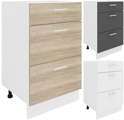 VCM Küchenschrank Breite 50 cm Schublade Unterschrank Küche Küchenmöbel Esilo Weiß/Anthrazit