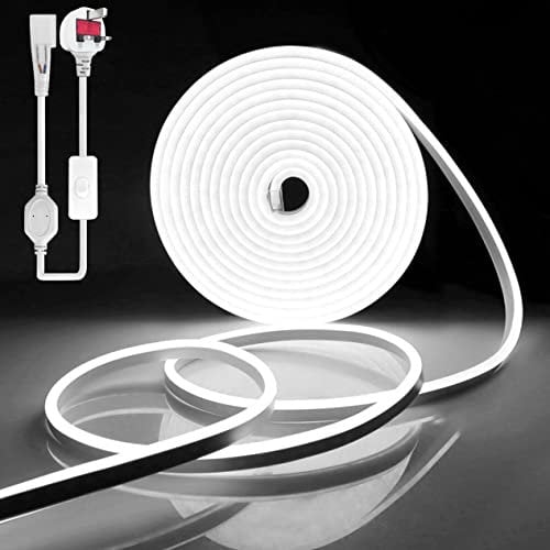 YOODI Neon LED Strip Lights 2M, 220-240V 120LED/M White Light LED Light Strips, IP65 Waterproof Flexible Neon Rope for Kitchen Bedroom Outdoor Indoor Decoration Includes Power Adapter