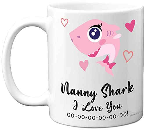 Stuff4 Nanny Birthday Mug - Shark Gift from Granddaughter Grandson, Happy Nan Nannie Nanna Toddler Baby, Christmas Tea Coffee 11oz Ceramic Dishwasher Safe Mugs Cup