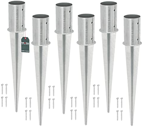 KOTARBAU® 6er Set Einschlagbodenhülse Ø 100mm Feuerverzinkt Rund Pfostenträger Einschlaghülse Bodenhülse Pfosten Anker Stahl Silber Bodenanker Länge 750 mm
