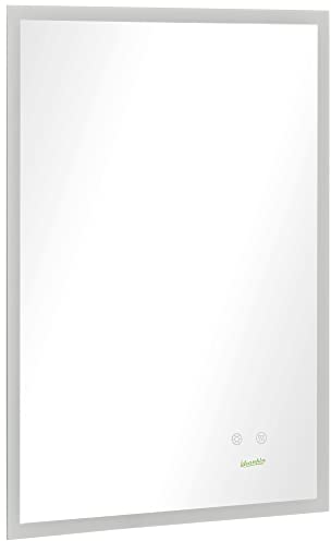 kleankin Badspiegel, Wandspiegel mit LED-Beleuchtung, Badezimmerspiegel mit Antibeschlag-Funktion, Dimmbarer Lichtspiegel, IP44 Wasserdicht, Aluminiumlegierung, 70 x 50 cm